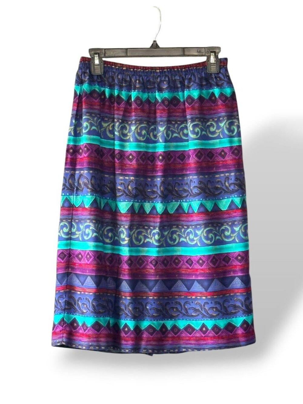 Vintage 1980s Cotton Midi Skirt Bold Multicolor Southwest Boho Pattern - 14